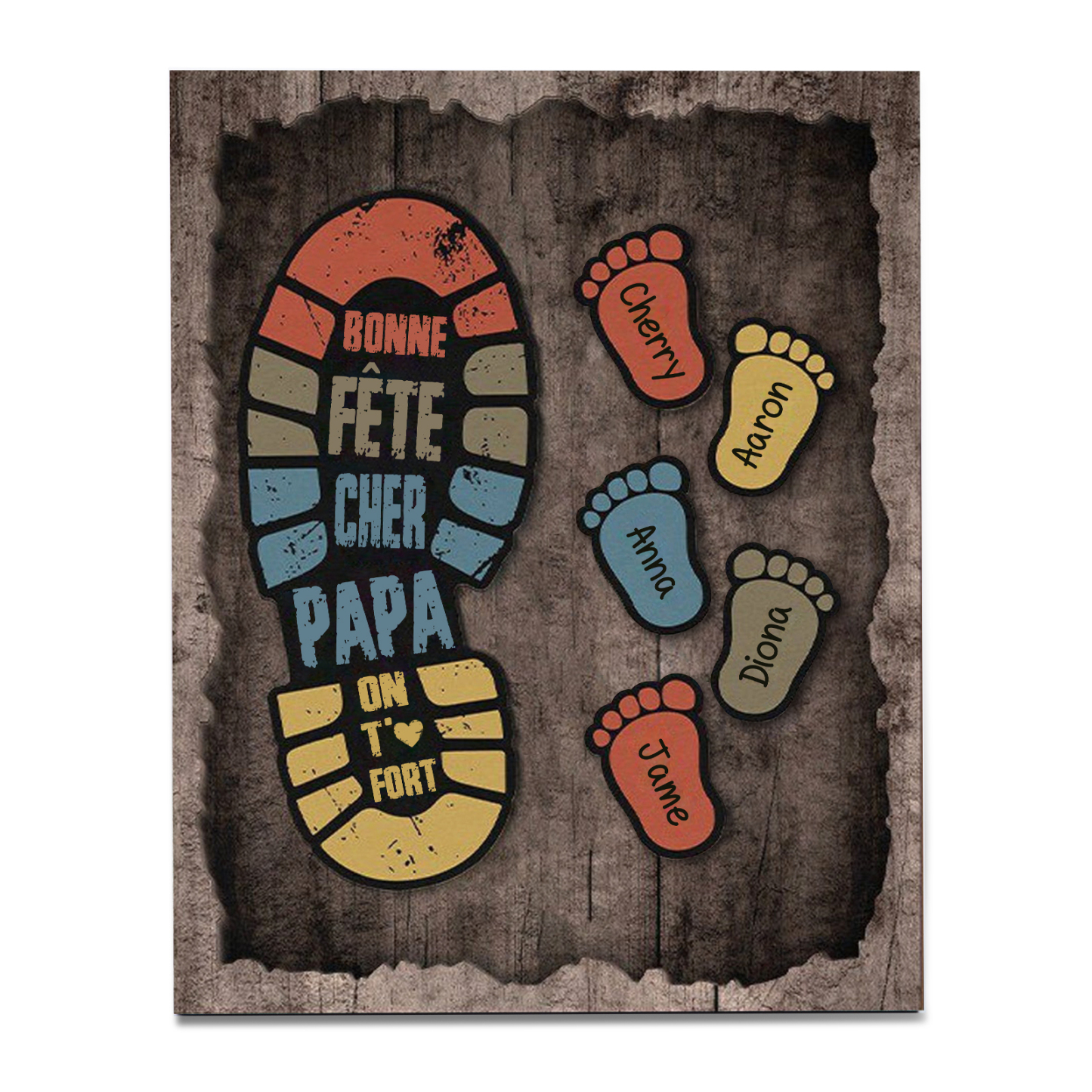 À Mon Papa-Cadre en Bois Pieds Bébé 5 Prénoms Personnalisés