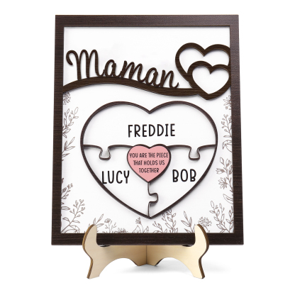 À ma Maman - Décoration en bois Cœur et Puzzle 3 Prénoms Personnalisés Ornement pour Famille