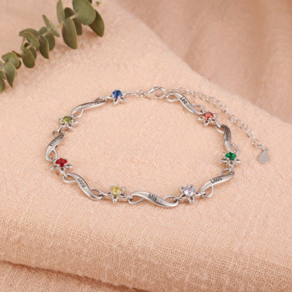 Bracelet infini à Breloque 7 Prénom Personnalisé avec 7 Pierre de Naissance