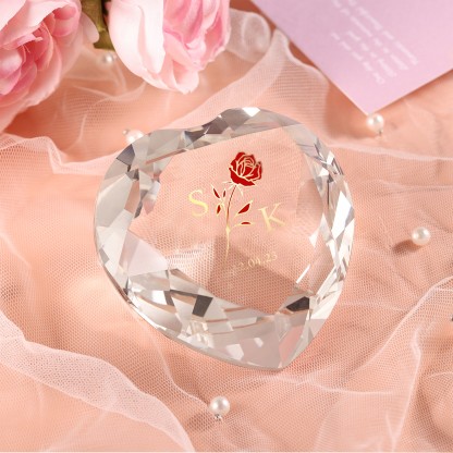 Décoration Cristal Cœur 2 Lettres Personnalisées avec Date pour Couple