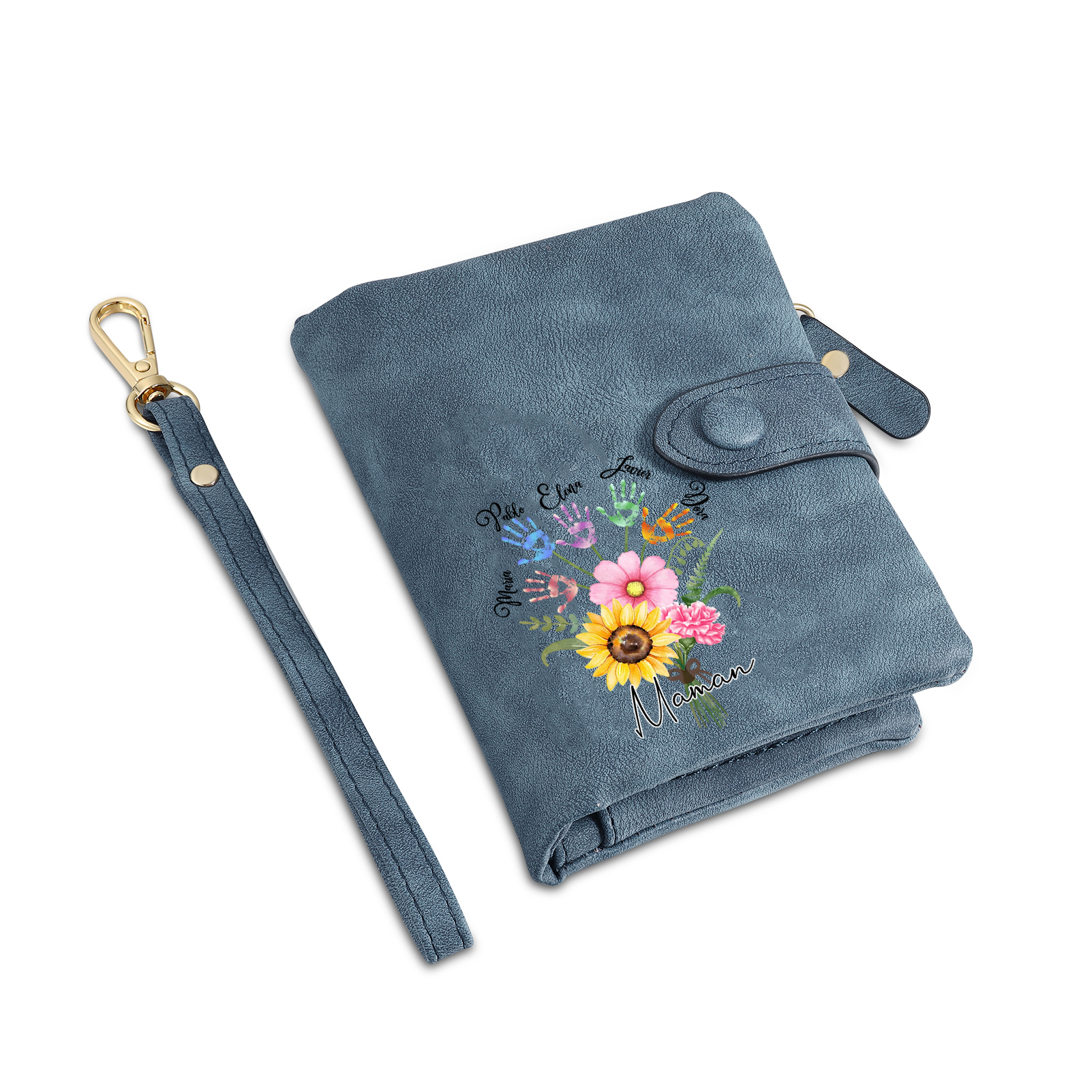 Portefeuille Fleurs 5 Prénoms et 1 Texte Personnalisés Porte-Monnaie Carte pour Femmes