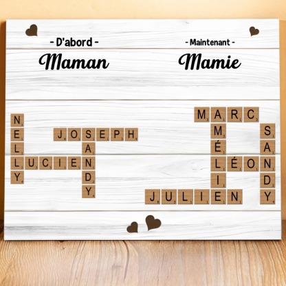 À Mamie - Cadre en Bois grille de mots croisés 1-12 Prénoms Personnalisés Cadeau pour Mamie | Jessemade