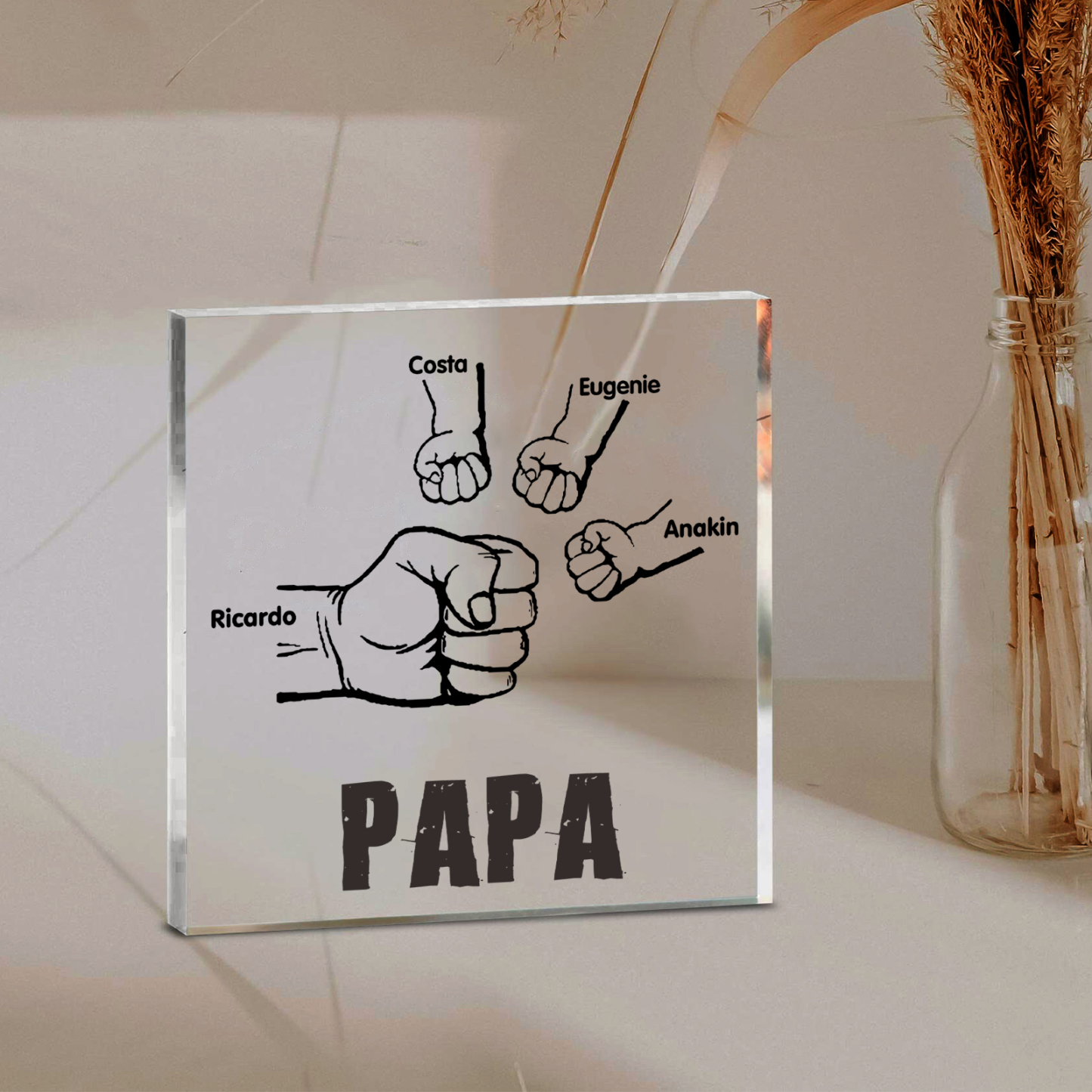 À mon Papa - Plaque Acrylique Carrée Poings 4 Prénoms Personnalisés