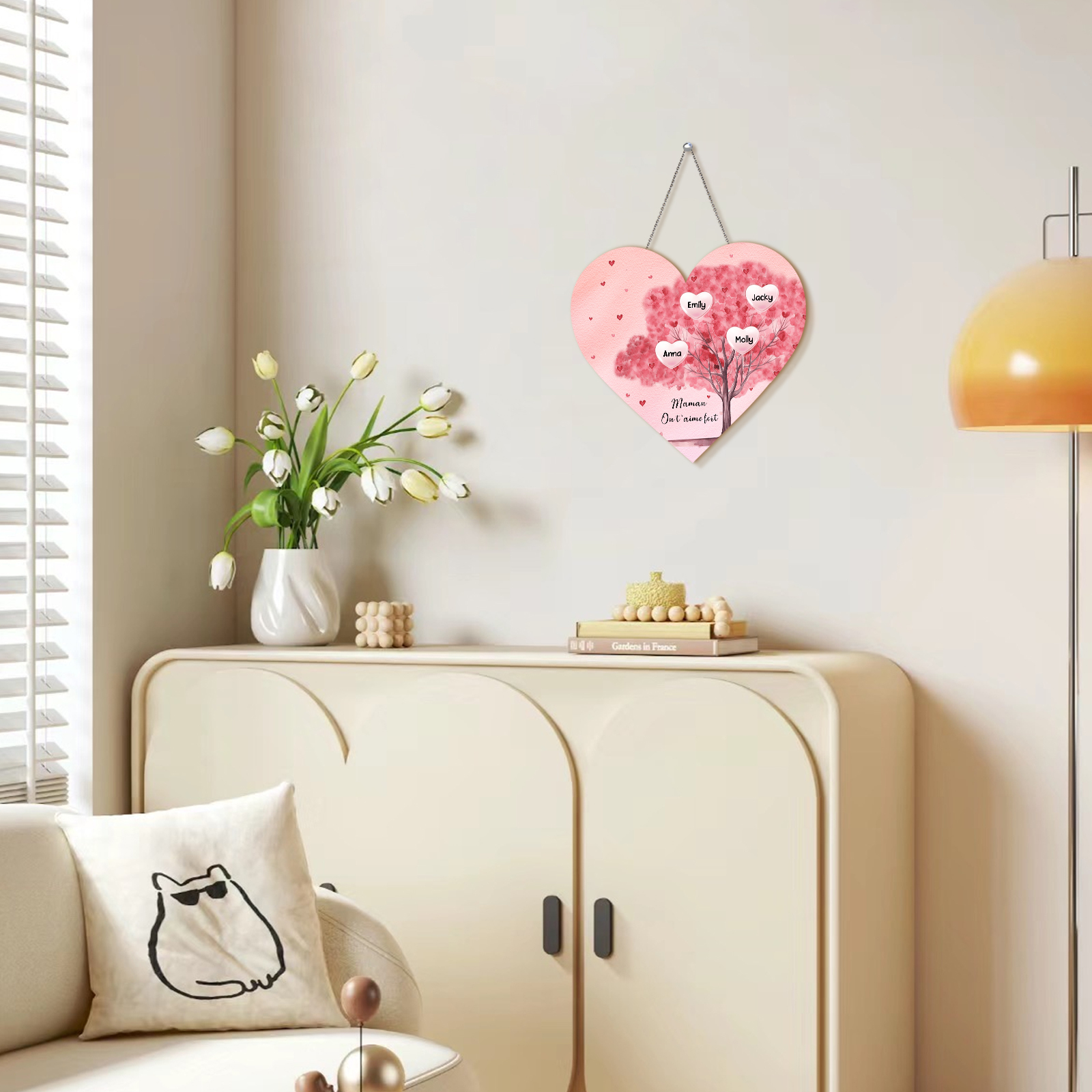 À Maman/Mamie - Veilleuse Cœur Arbre Décoration 4 Prénoms Personnalisés avec 1 Texte