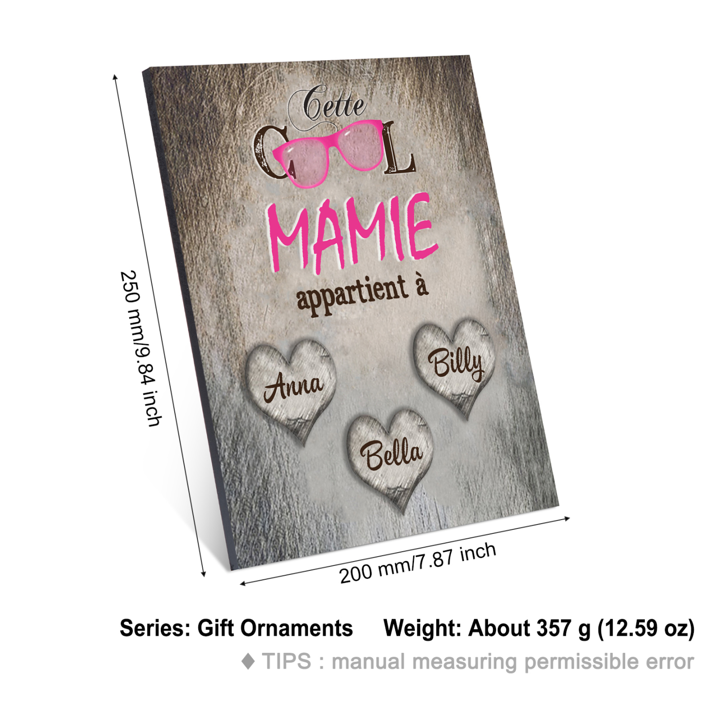 À ma Mamie - Cadre en Bois 3 Prénoms Personnalisés cadeau pour Mamie
