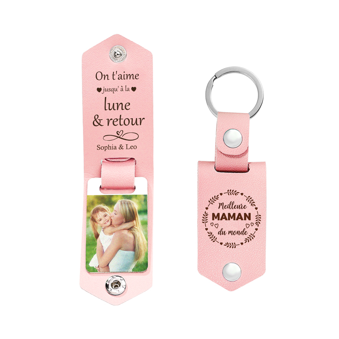 À ma Maman - Porte-Clés Cuir Texte et Photo Personnalisés