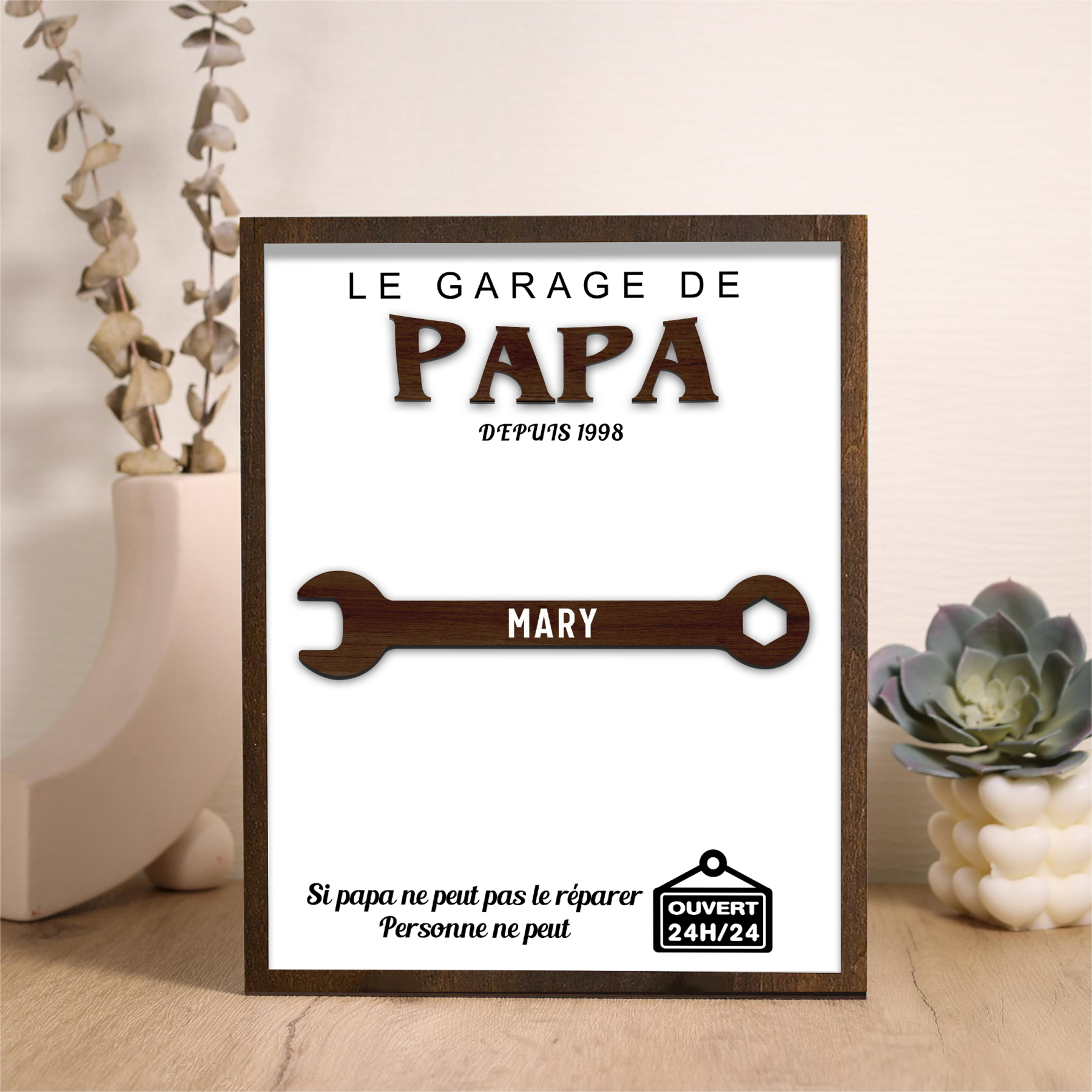 À Mon Papa-Cadre en Bois Garage 1 Prénom Personnalisé