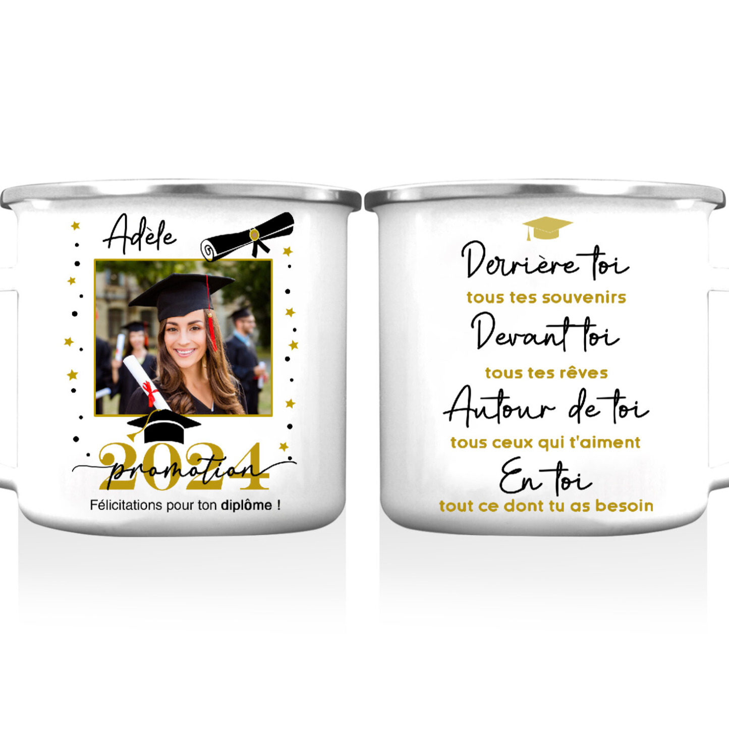 Tasse émaillée Diplômé 1 Prénom et Photo Personnalisés avec Année Cadeau de remise des diplômes