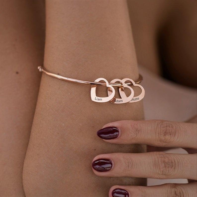 Bracelet Personnalisé Avec 3 Pendentifs Coeur Bracelet