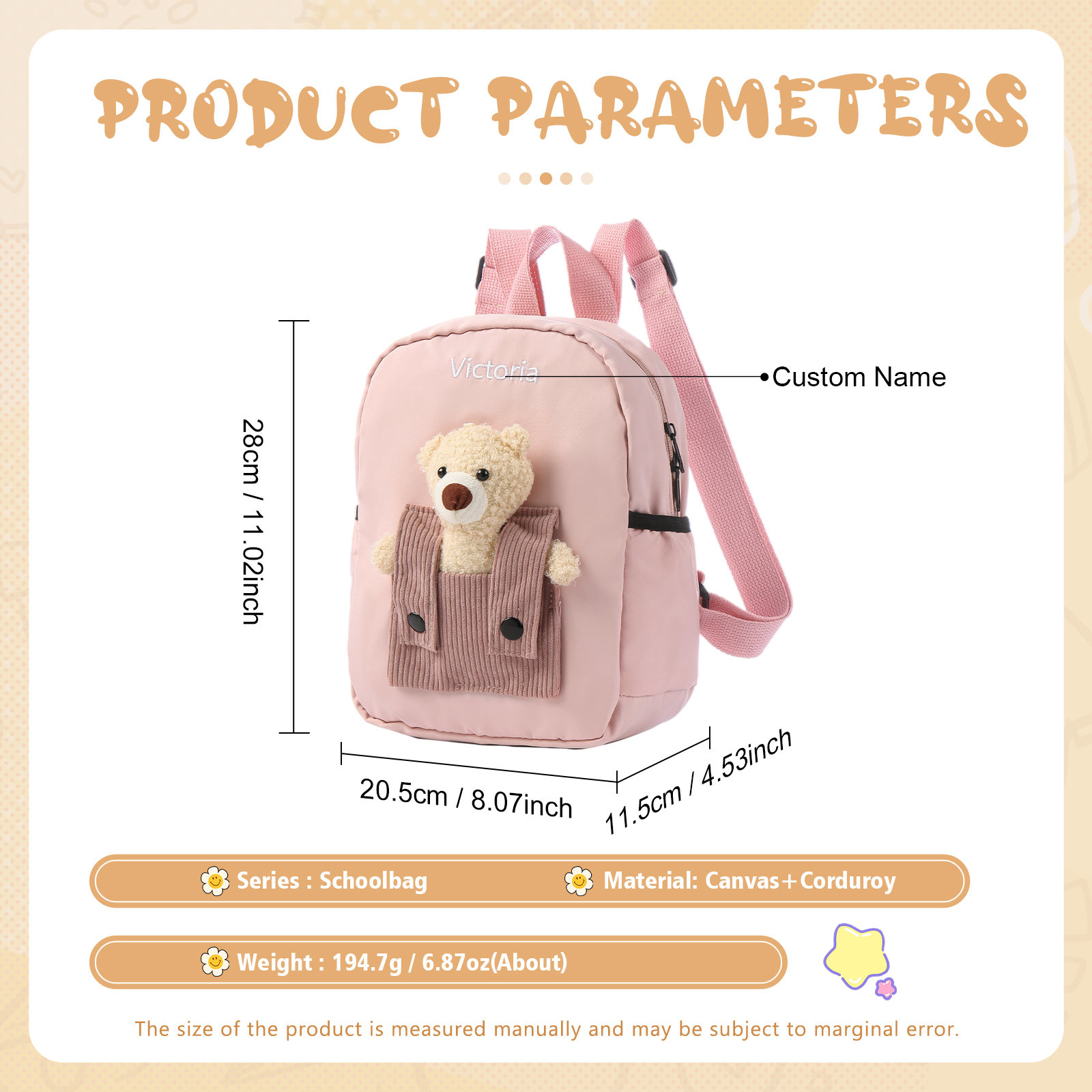 Cartable Sac à Dos Nounours pour Enfant 1 Prénom Personnalisé Sac maternelle