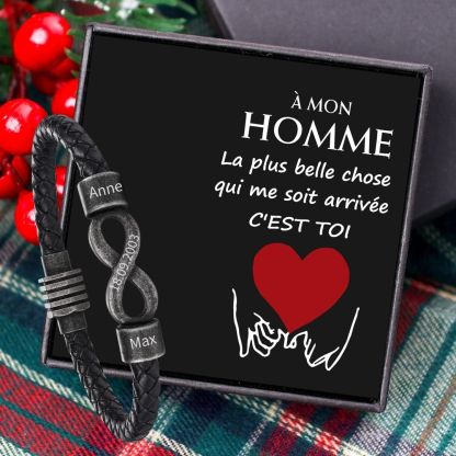 Jessemade FR À Mon Homme - Bracelet Infini 2 Prénoms Personnalisés avec Texte Bracelet Homme