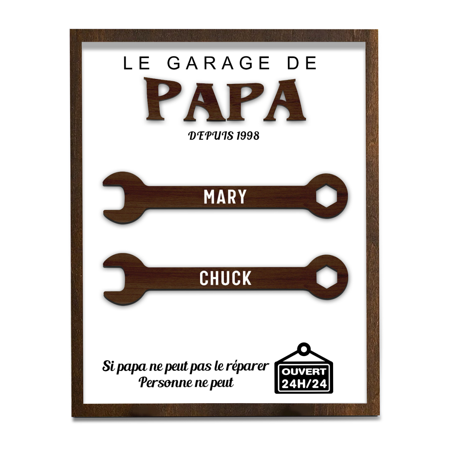 À Mon Papa-Cadre en Bois Garage 2 Prénoms Personnalisés | Jessemade