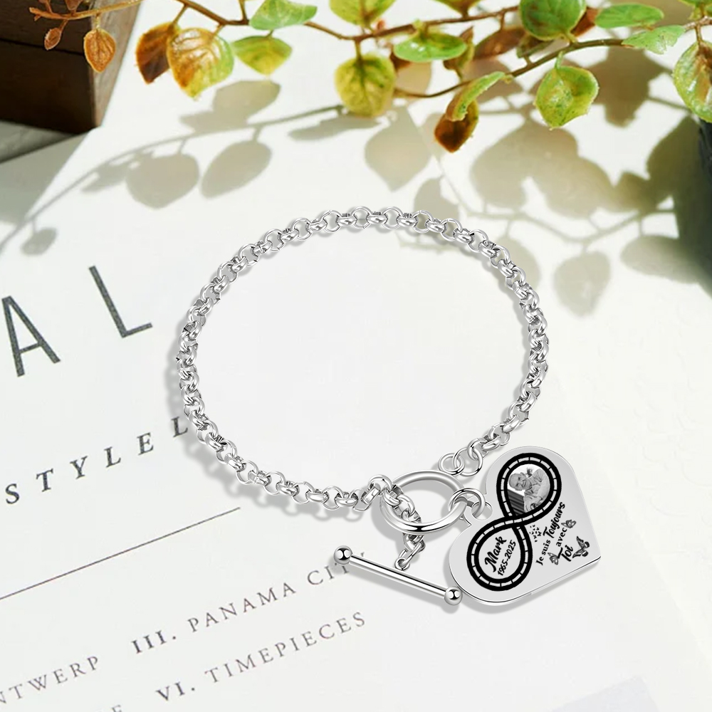 Bracelet Photo en Acier motif Cœur Infini Commémoratif