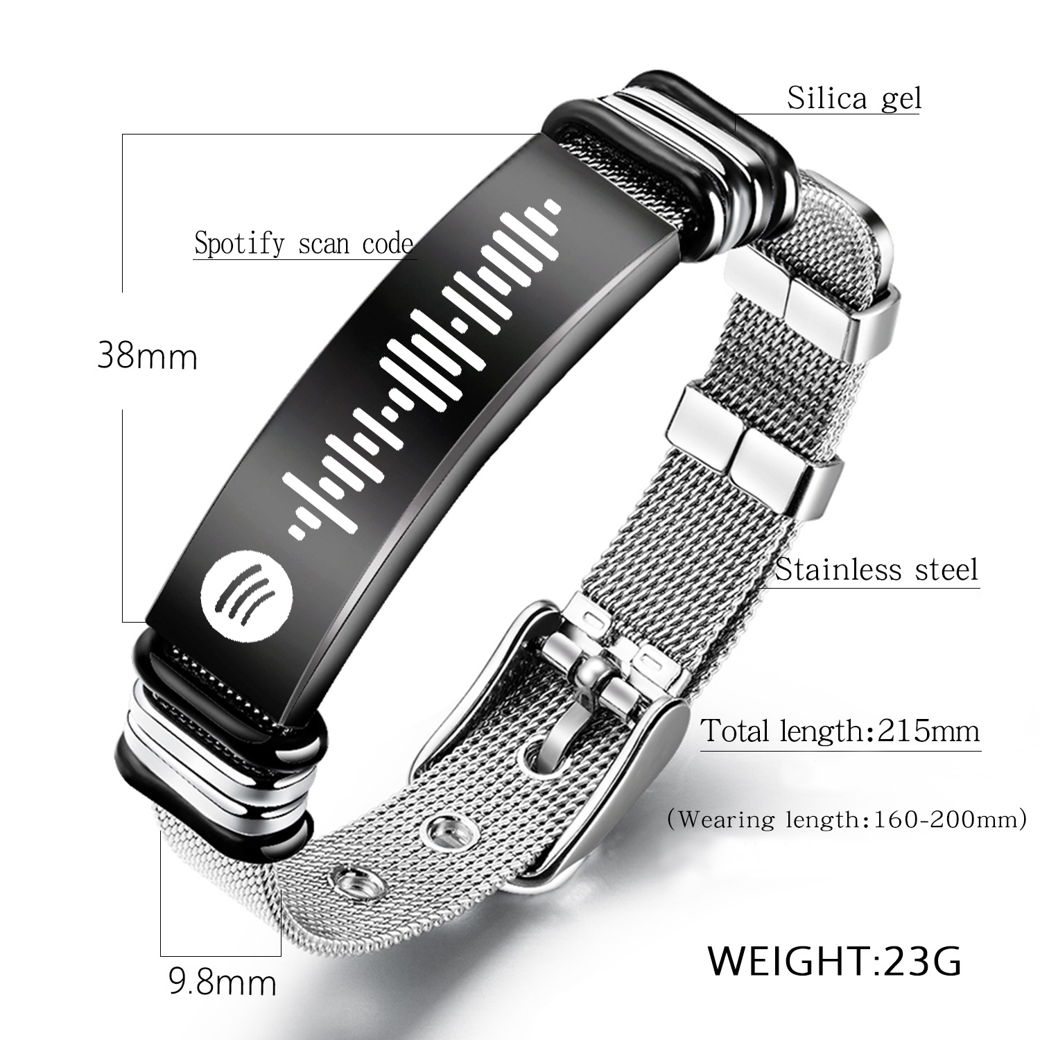 Bracelet De Code Spotify Personnalisée Scannable Plaque De Musique Bracelet Homme