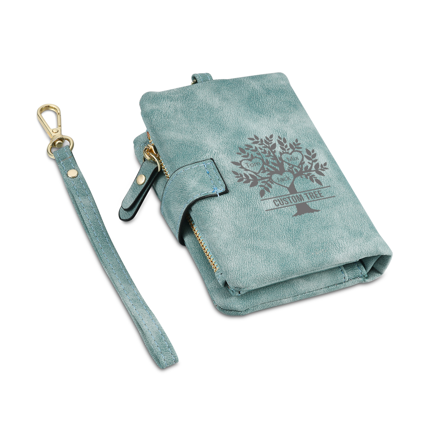 Portefeuille Arbre de vie 3 Prénoms Personnalisés avec Lettre et Texte Porte-Monnaie Carte pour Famille