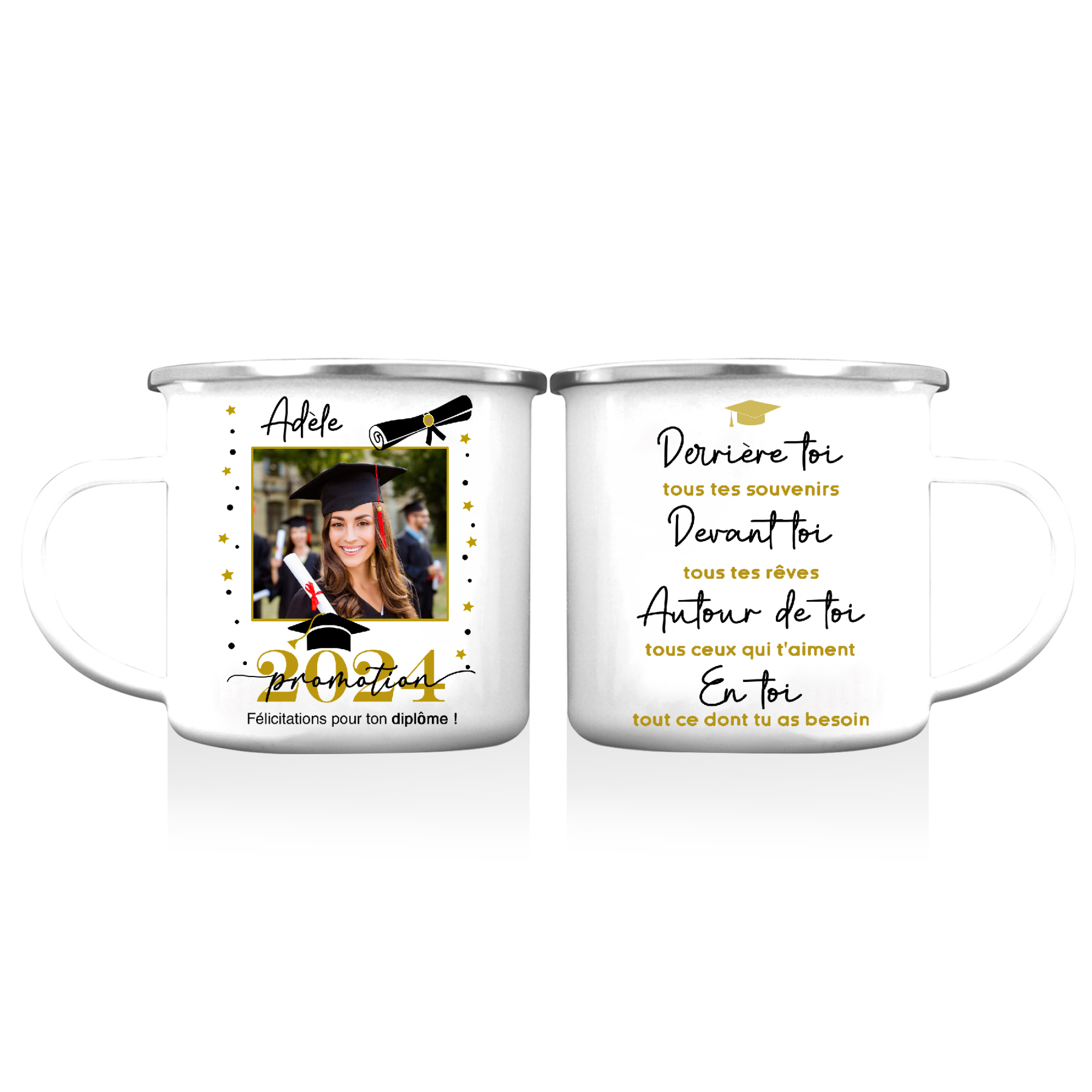 Tasse émaillée Diplômé 1 Prénom et Photo Personnalisés avec Année Cadeau de remise des diplômes