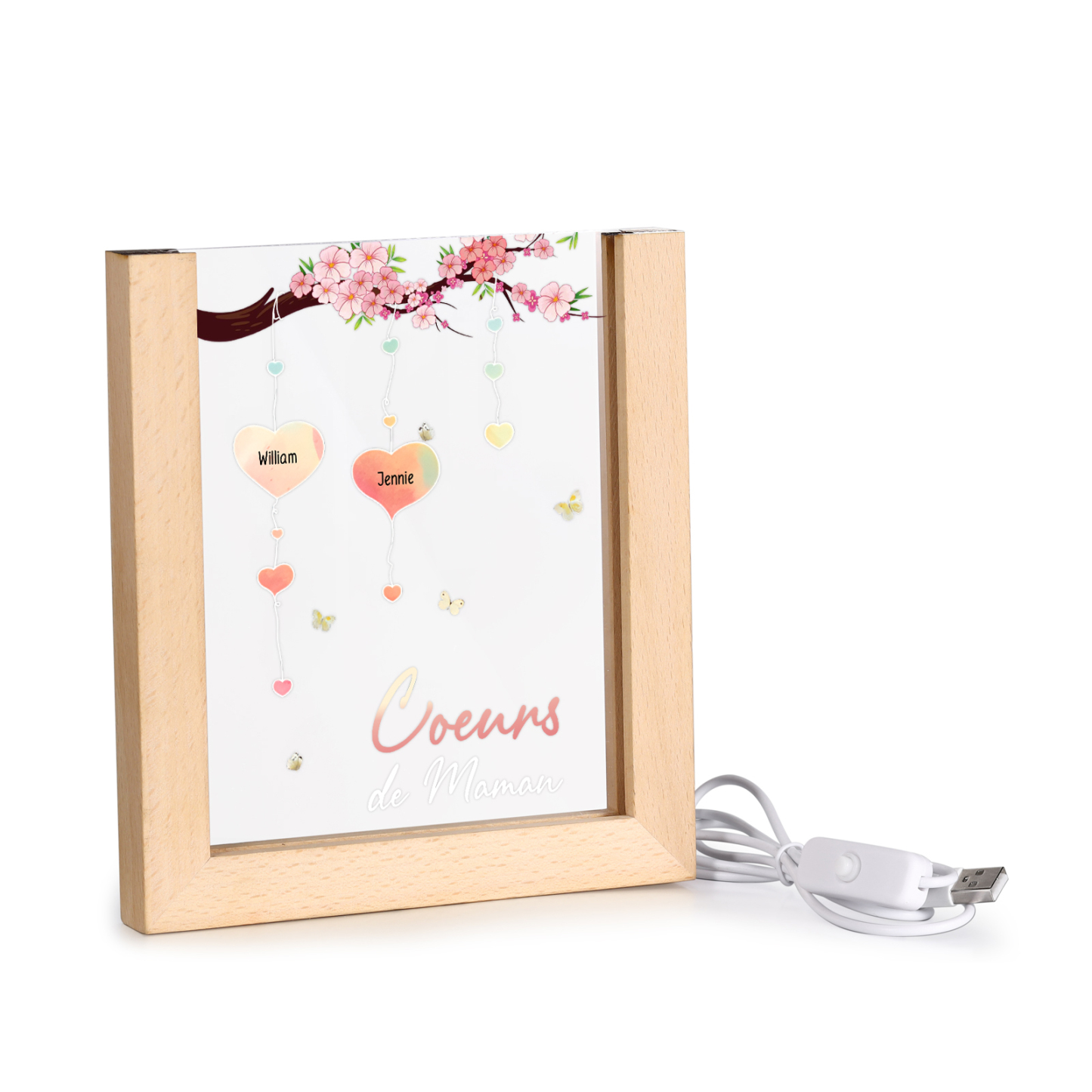 À Maman/Mamie - Lampe de chevet LED Arbre 2 Prénoms Personnalisés avec 1 Texte