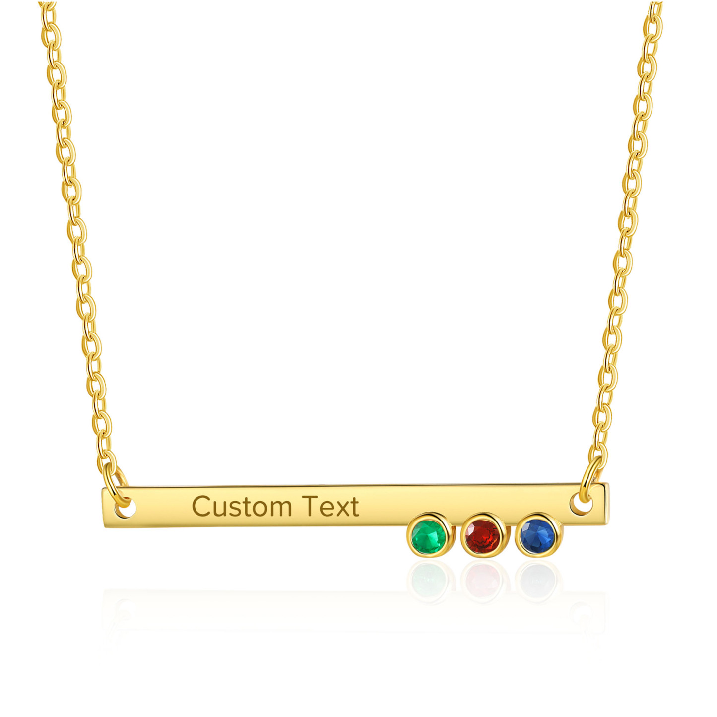 Collier Barre fine 1 Texte Personnalisé avec 3 Pierres de naissance Collier Femmes