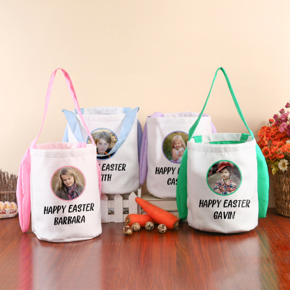 Sac de Pâques Lapin 1 Prénom et Photo Personnalisés avec Texte Tote Bag Enfant