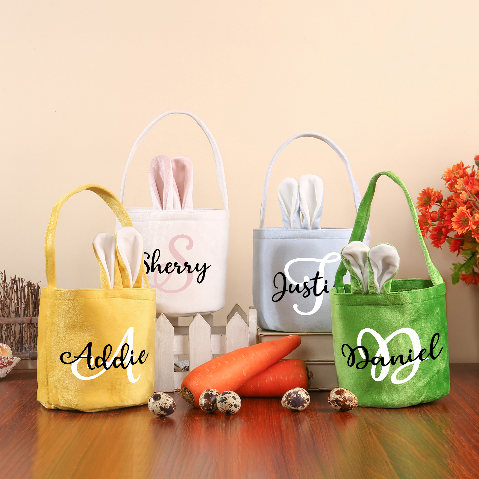 Sac de Pâques Lapin 1 Prénom et Lettre Personnalisés Tote Bag Enfant