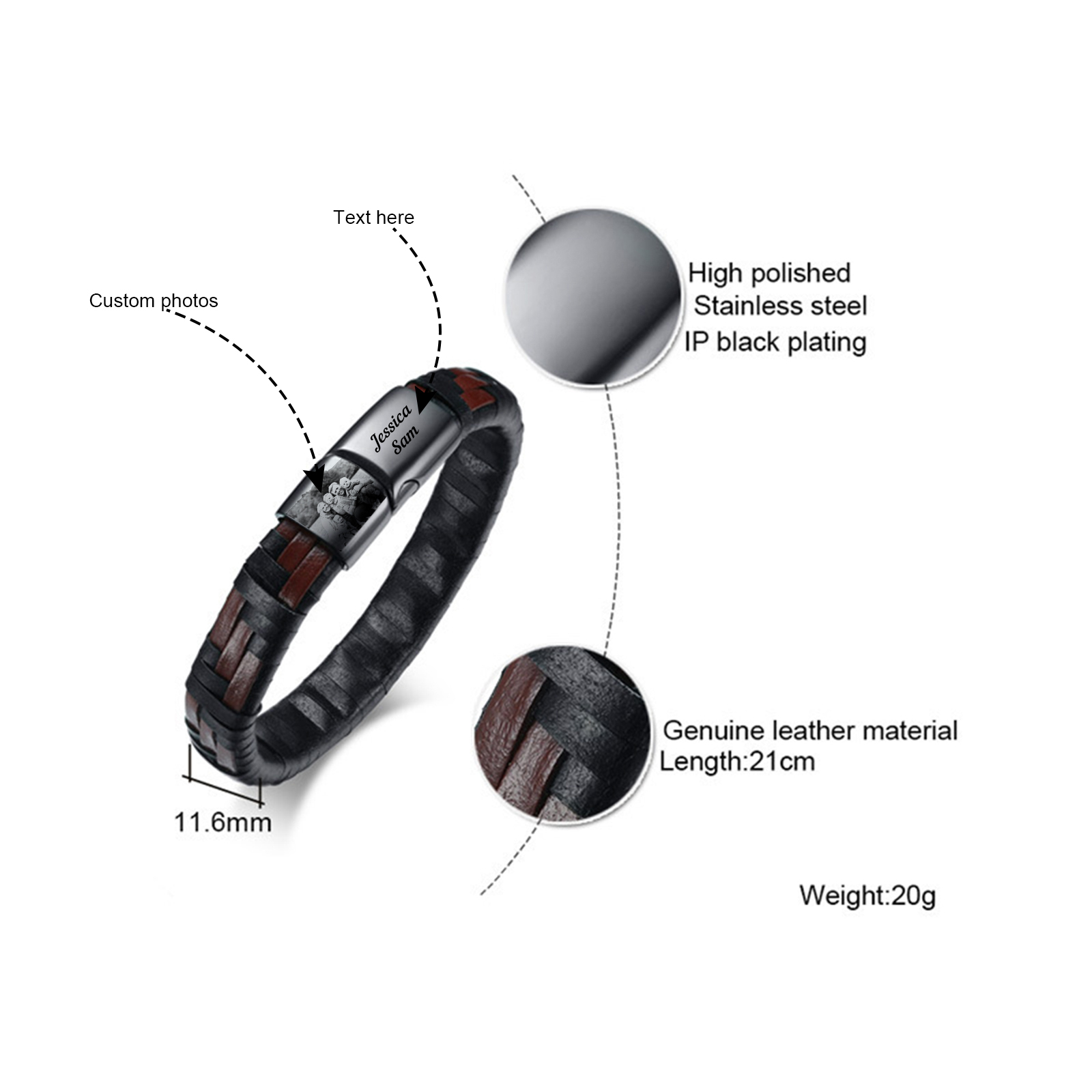 Bracelet en Cuir tressé Bracelet Photo Personnalisé avec Texte｜Jessemade