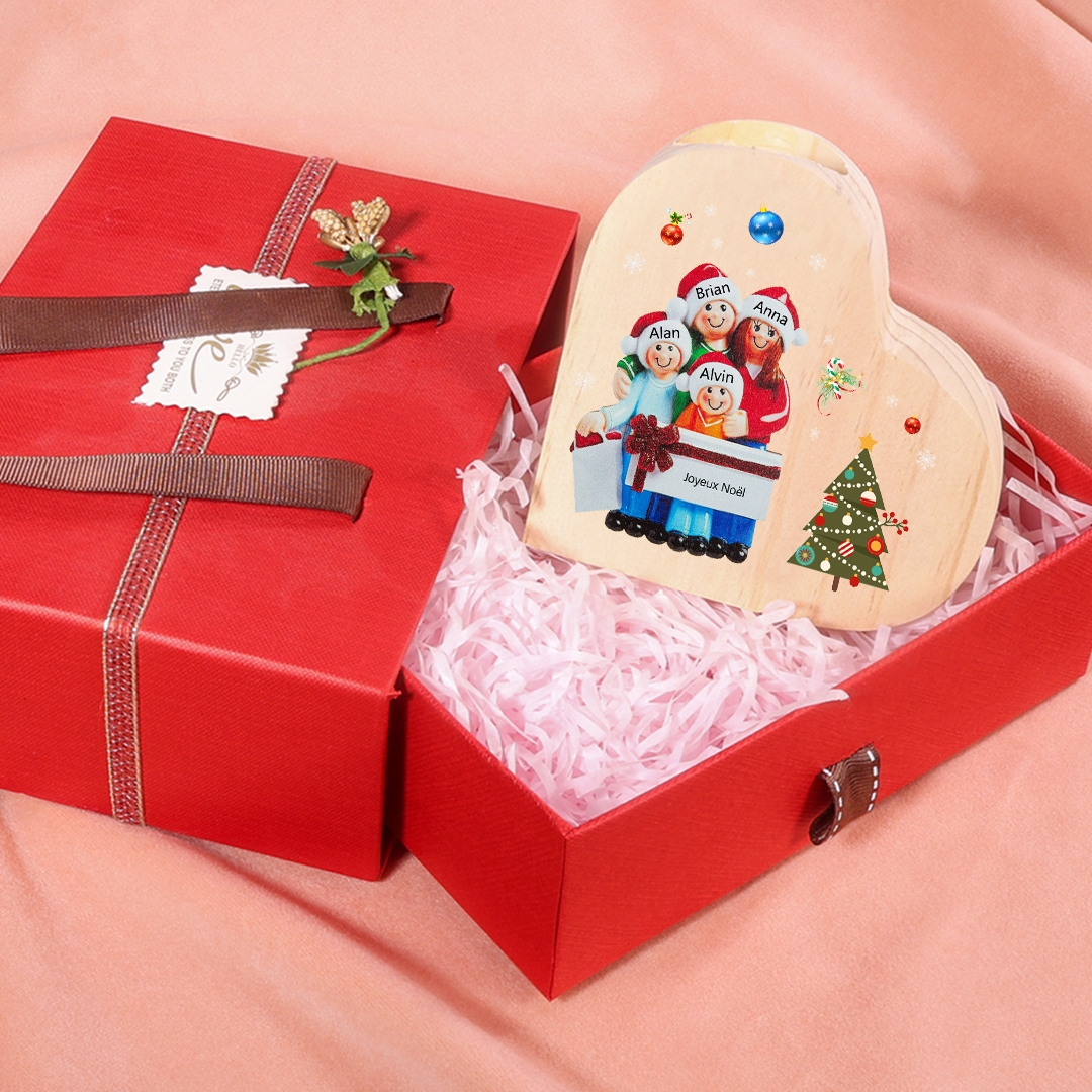 Bougeoir en Bois de Noël Poupée 4 Prénoms Personnalisés sans bougie