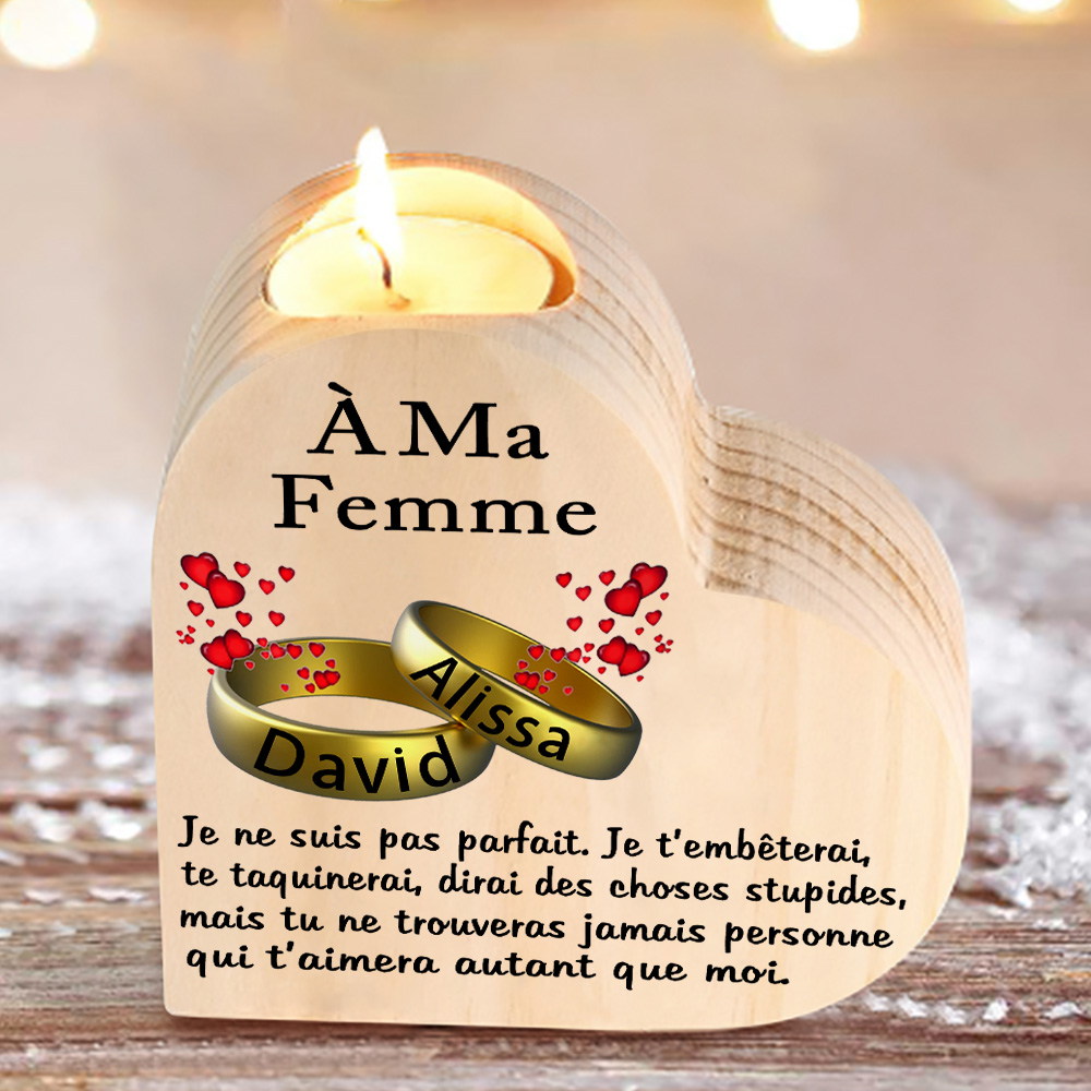 À Ma Femme-Bougeoir en Bois Couple 2 Prénoms Personnalisés sans bougie