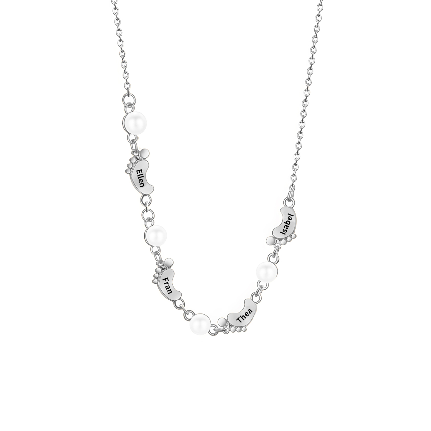 Collier Pieds Bébé et Perles 4 Prénoms Personnalisés Collier Femmes