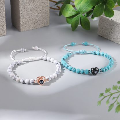 Bracelet Cœur Personnalisé Bracelet Photo Projection en Turquoise pour Couple｜ Jessemade