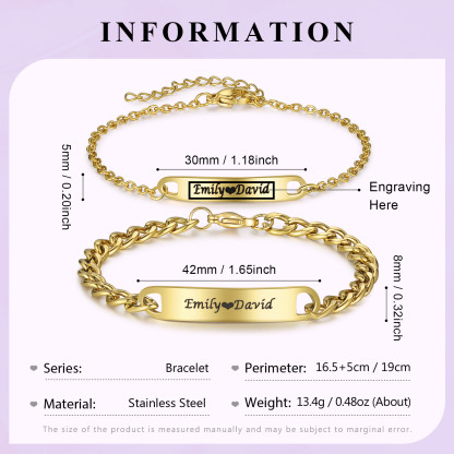 2PCS Bracelets Gourmette texte Personnalisés bracelet en commun pour Un couple Bracelet | Jessemade