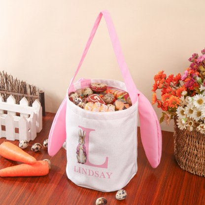 Sac de Pâques Lapin 1 Prénom et Lettre Personnalisés Tote Bag Enfant