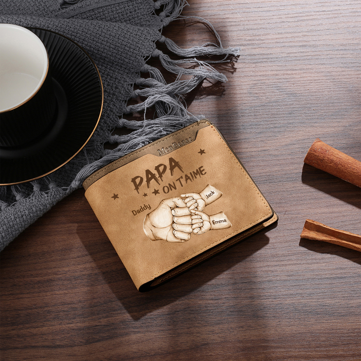 À mon Papa-Portefeuille Poings 3 Prénoms Personnalisés Classique Homme