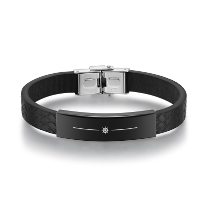 Bracelet Cuir 1 Prénom et Date Personnalisés pour Homme