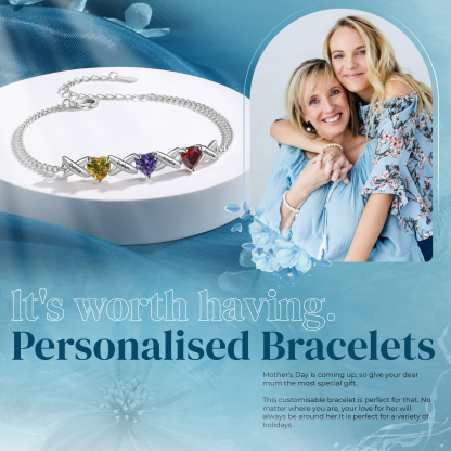 Bracelet Femmes 4 Prénoms Personnalisés avec 3 Pierres de Naissance