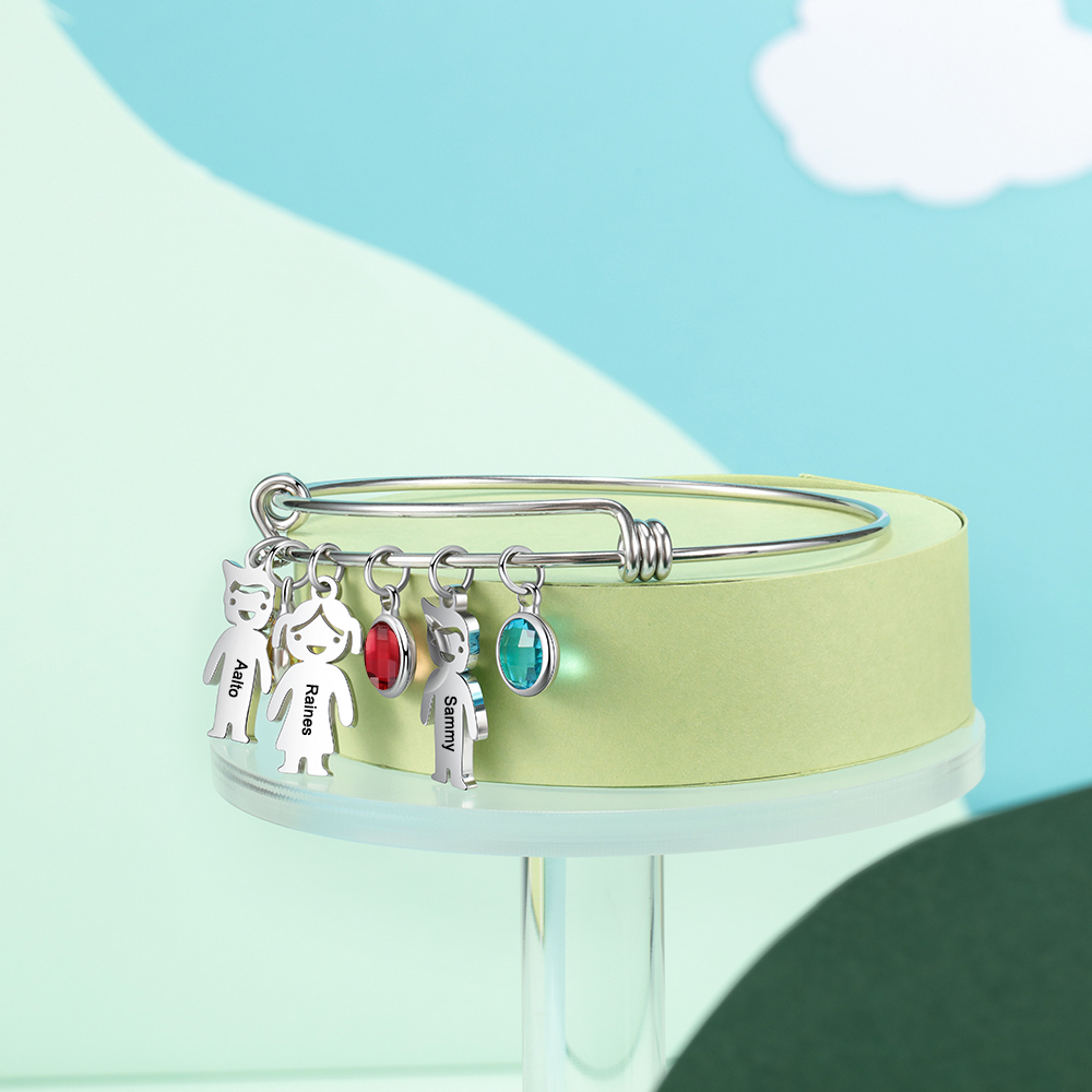 Bracelet Personnalisé pour Enfant avec 3 Noms et Pierres de Naissance | Cadeau Unique
