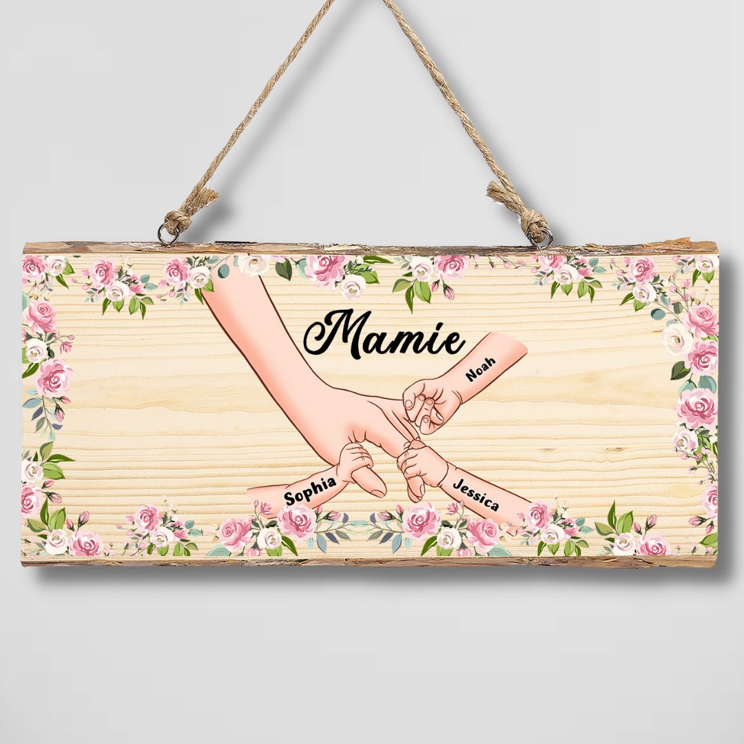À ma Mamie - Décoration en bois la main dans la main 1-6 Prénoms Personnalisés pour Famille Peinture Décorative