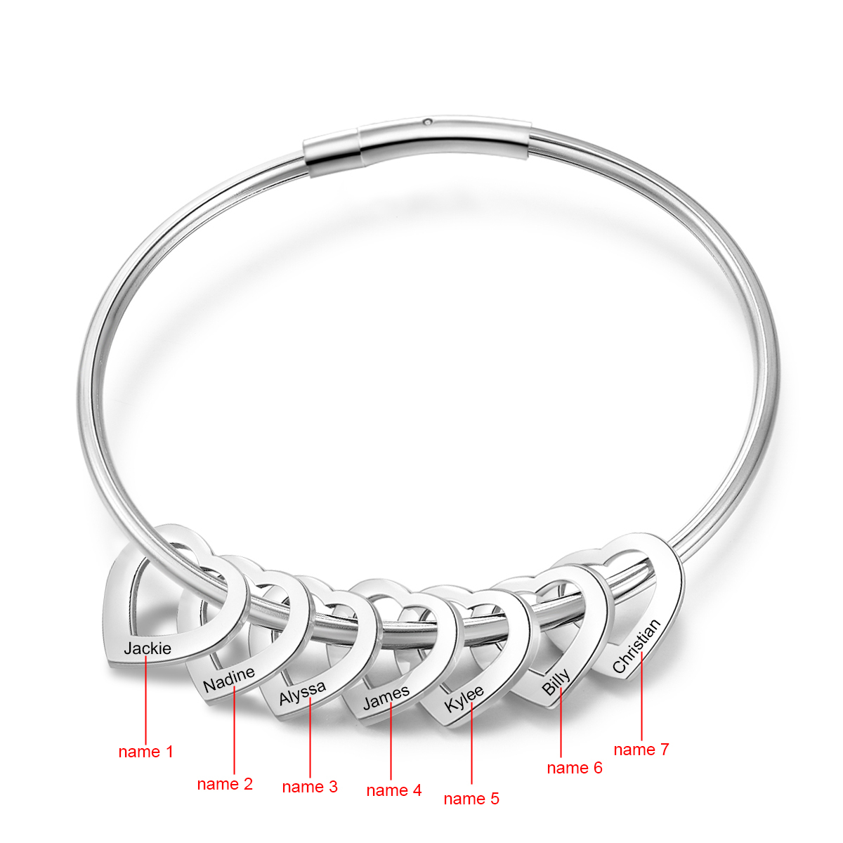 Bracelet Cœur 7 Prénoms Personnalisés Bracelet Femmes