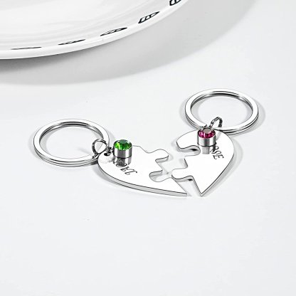 Porte-clés breloque coeur 2 Prénom Personnalisé 2 pierre naissance