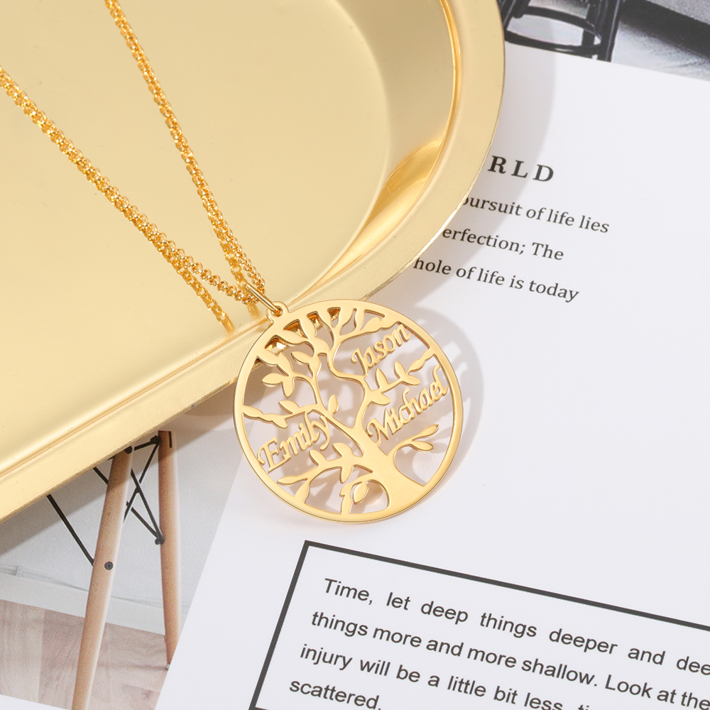 Collier Argent Arbre de vie Arbre généalogique 3 prenoms