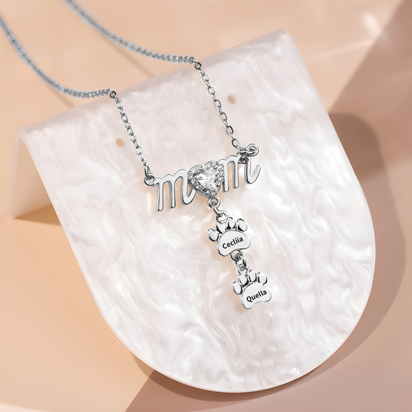 Collier Pendentif Petite Patte 2 Prénoms Personnalisés Collier pour Maman