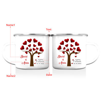 Tasse émaillée 2 Prénoms Personnalisés avec Texte et Date pour Couple
