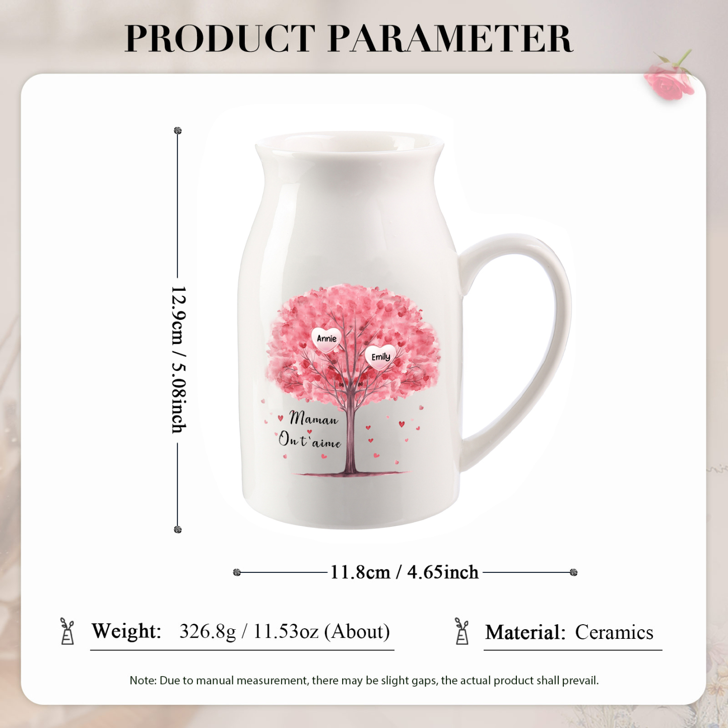 Vase à Fleurs Arbre 2 Prénoms Personnalisés avec Texte Décoration de la Maison