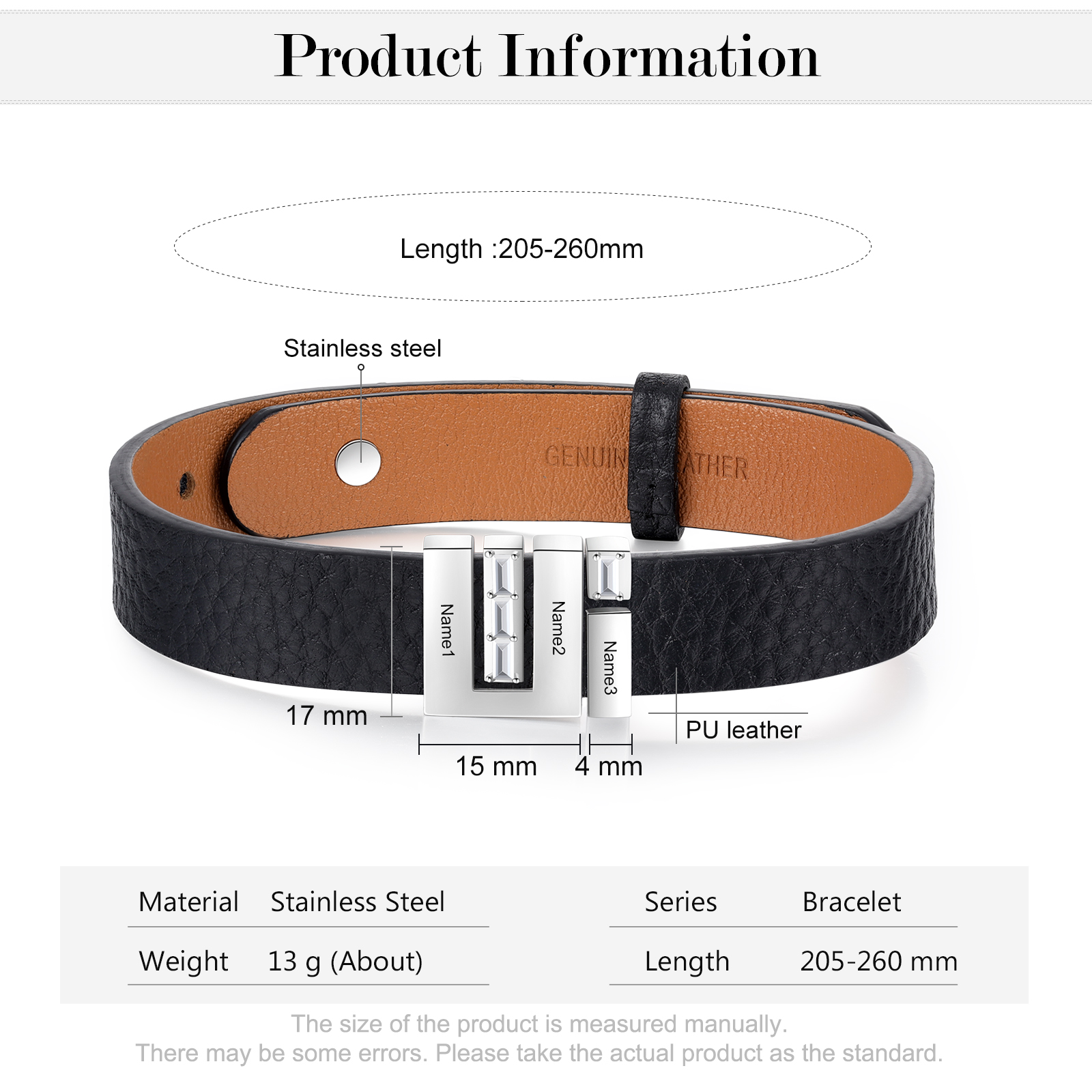 Bracelet Homme Personnalisé en Acier Inoxydable | Gravure de 3 Noms | Cadeau Unique