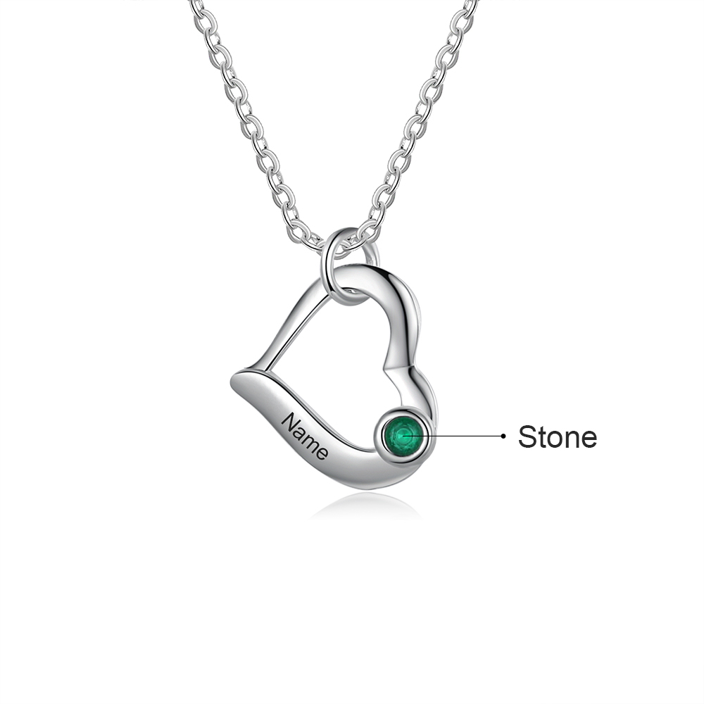 Collier Coeur 1 Prénom Personnalisés Pendentif avec 1 Pierre de Naissance|Jessemade