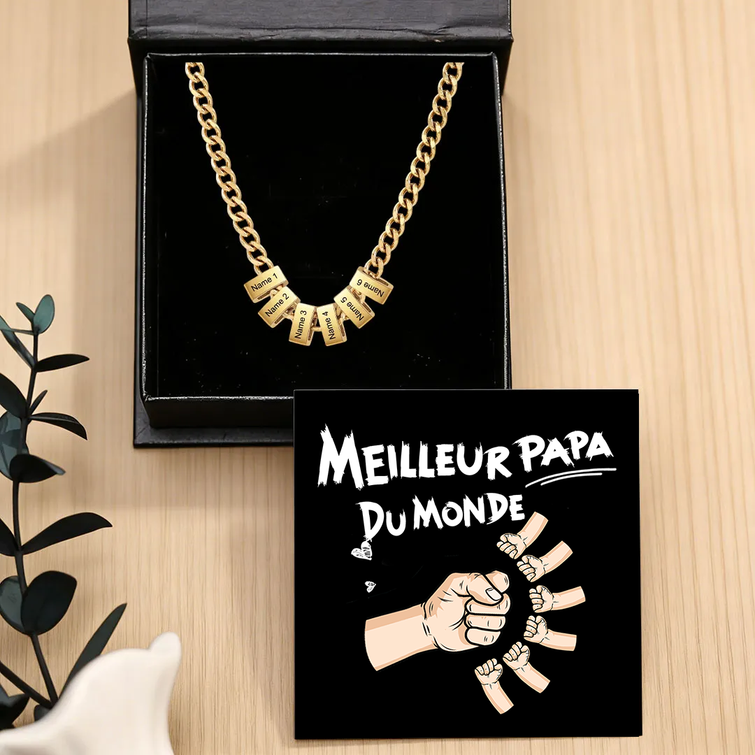 Collier à Maillons Cubains Personnalisé pour Homme avec 1 à 6 Prénoms | Cadeau Fête des Pères