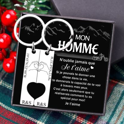 Jessemade FR Porte-Clés la main dans la main 2 Lettres Personnalisés avec Texte