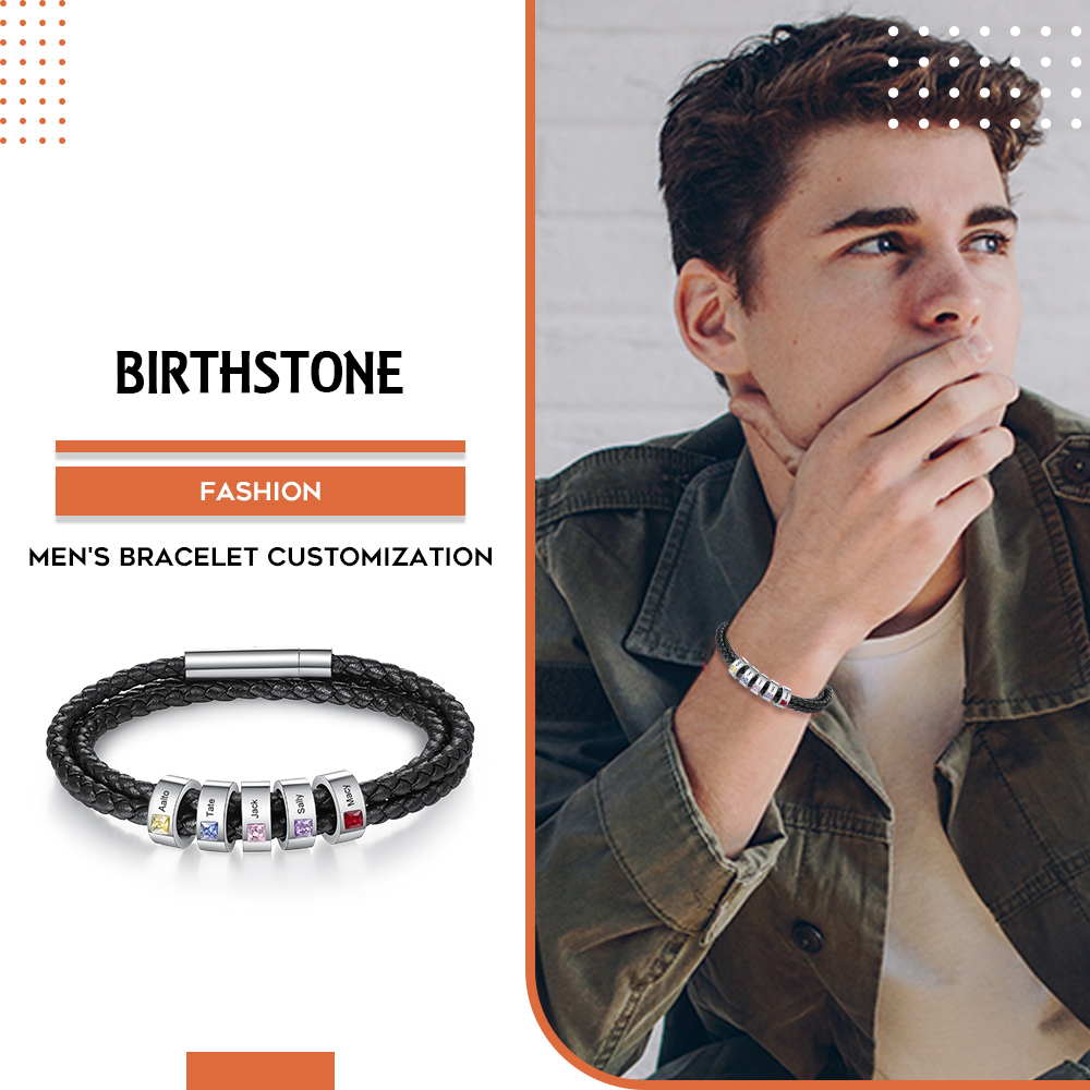 Bracelet 5 Prénom Personnalisé Avec 5 pierre de naissance Bracelet Homme