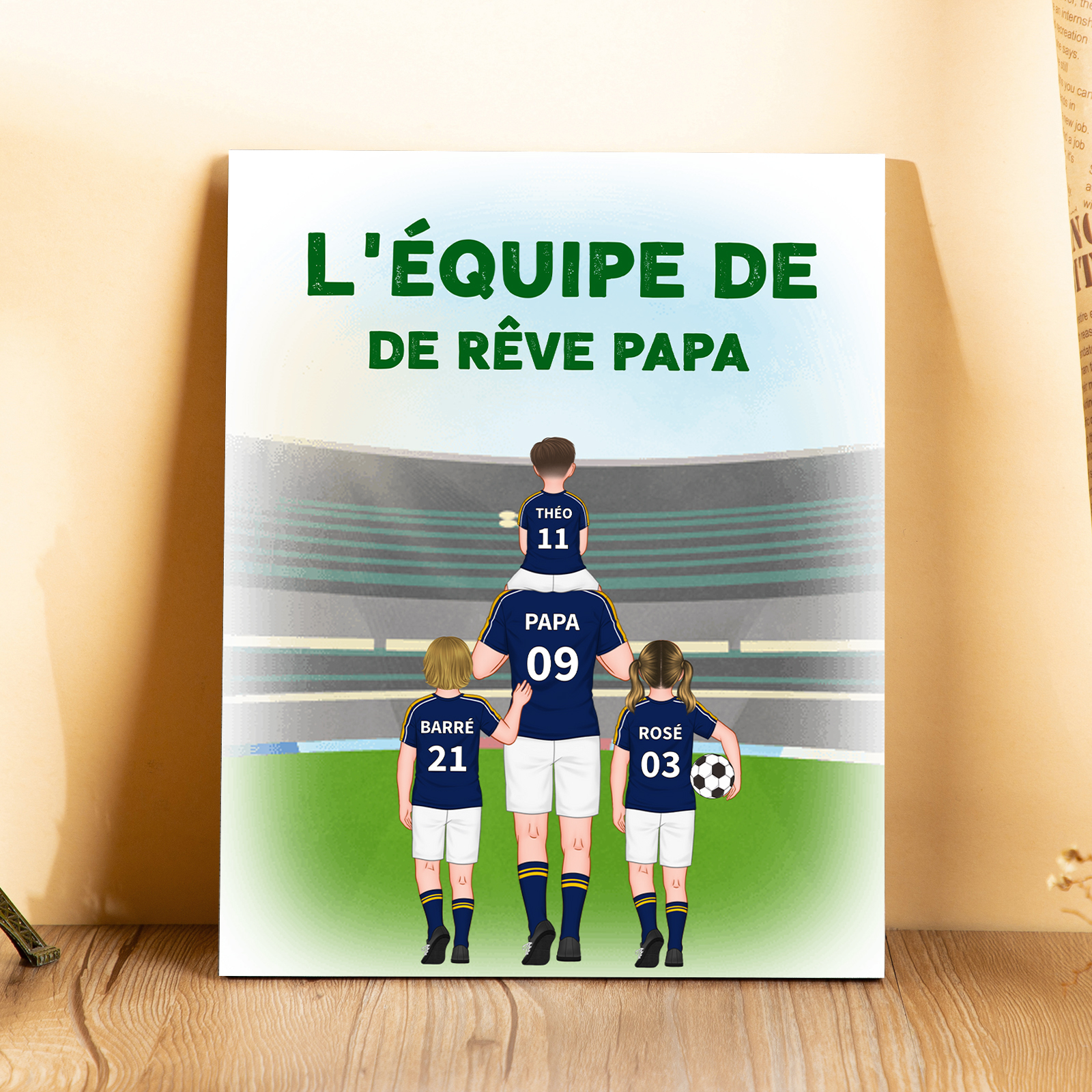 À Mon Papa-Cadre en Bois l'équipe de Football de Papa 2-9 Prénoms Personnalisés avec Texte | Jessemade