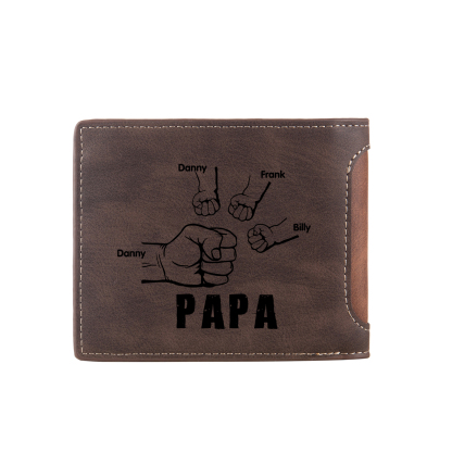 À mon Papa - Portefeuille Poings 4 Prénoms Personnalisés avec Photo Classique Homme Porte-Monnaie Carte