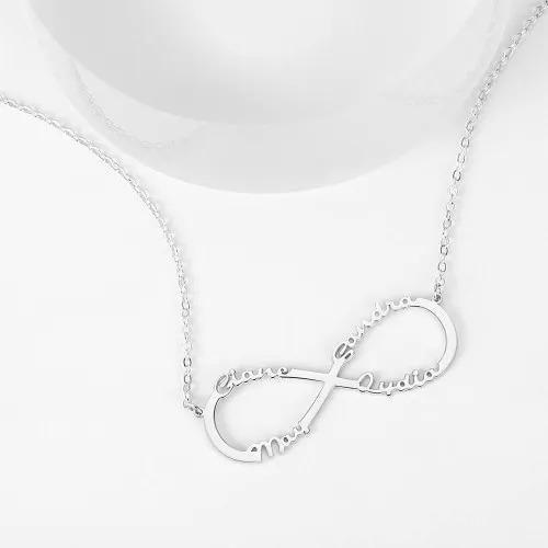 Collier 4 Prénom Infini en Argent 925 Quatre Prénoms